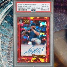 2022 DONRUSS OPTIC RETRO SIGNATURES | RED CRACKED ICE /25 ALEK MANOAH PSA 10