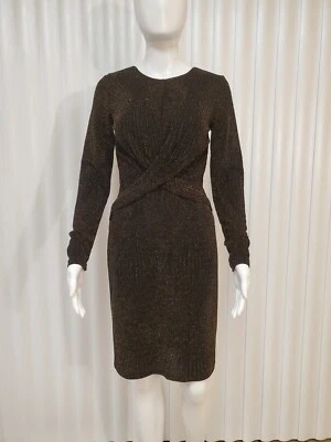 Nuevo con etiquetas Vestido Michael Kors Dimond Lurex Negro/Dorado Tejido Delantero Torcido Talla S Foto 1 de 4