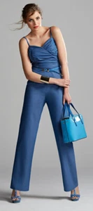 Damen Träger - Overall Jumpsut Denim Look Hosenanzug Einteiler weites Bein XL - Bild 1 von 1