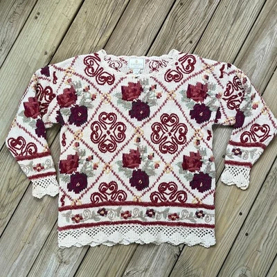 Suéter Express Para Mujer Vintage Grueso Tejido Floral Bordado Talla M Foto 1 de 4
