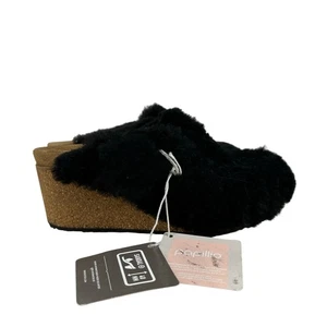 Birkenstock Papillio Fanny Teddy Shearling Clogs Teddy Black Womens EUR 37 NEW - Picture 1 of 8