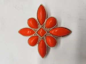 Broche Emmons Vintage Firmado Naranja Tono Dorado Cabujón Clásico 1970 - Imagen 1 de 3