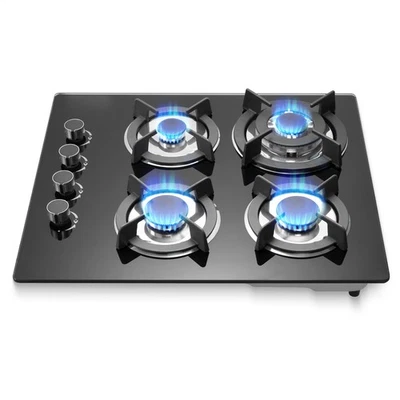 Gaskochfeld 4 Flammen Glaskeramik Gasherd Glas Einbauherd LPG Gas Propangas 60CM - Bild 1 von 4