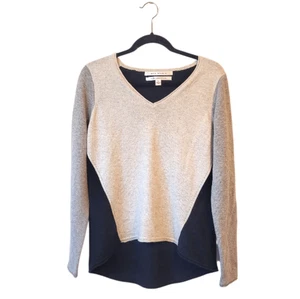 Max Studio Damen Pullover Grau Schwarz 100% Kaschmir Colorblock Größe L - Bild 1 von 6