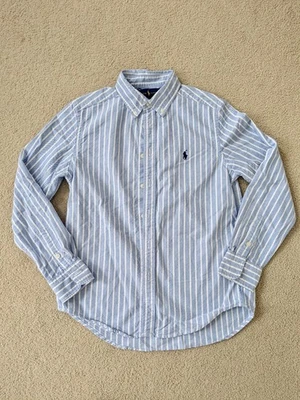 Camisa Ralph Lauren Talla 14 Azul Blanco Rayas Abotonada Manga Larga Cuello Foto 1 de 4