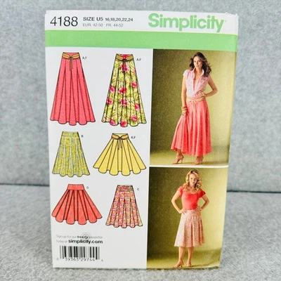 Simplicity 4188 Plus Size Skirts Loose Flared Pleated Misses Sz 16 24 Pattern - Image 1 of 4