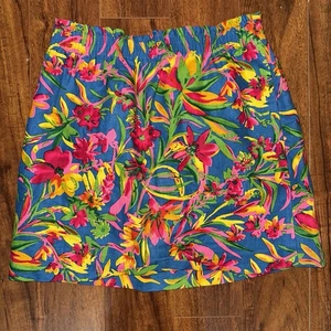 J.Crew Linen Cotton Blend Floral Skirt Blue Multicolor Tropical Print Size 10 - Picture 1 of 10