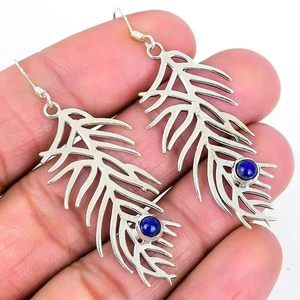 Pendientes colgantes artesanales de plata maciza 925 con piedras preciosas de lapislázuli - Imagen 1 de 8