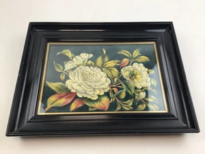 Antique Framed Ceramic Tile-Hand Painted White Peonies Floral Design-Collectable - Picture 1 of 19