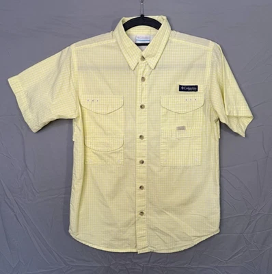 Columbia PFG Fishing Youth Medium Shirt Short Sleeve Yellow Gingham Ventilated - Image 1 of 4