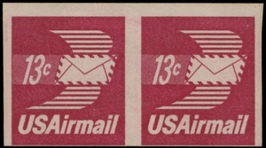1973, USA WINGED AIRMAIL ENVELOPE, 13C, IMPERF PAIR OF COILS, NH, SC.#C83a - Picture 1 of 2