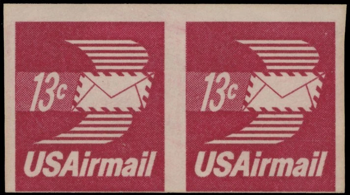 1973, USA WINGED AIRMAIL ENVELOPE, 13C, IMPERF PAIR OF COILS, NH, SC.#C83a - Image 1 of 2