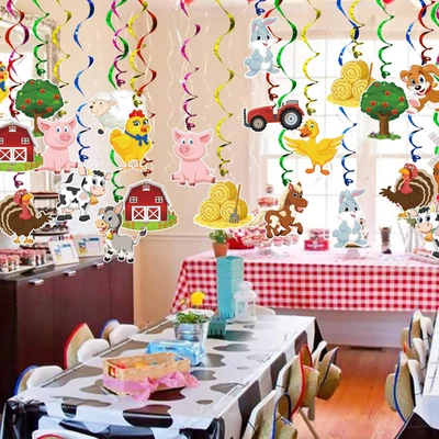 Paquete de 30 decoraciones colgantes de remolino para fiesta de animales de granja... Foto 1 de 4