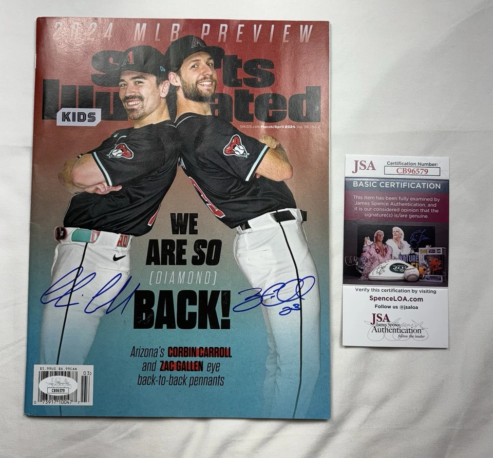 Corbin Carroll Zac Gallen Signed Sports Illustrated Kids Magazine JSA COA Dbacks - Image 1 of 4