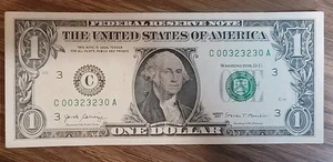 1 $ Schein TRINARY 00323230 NEAR BINARY REPEATER Fancy Serial Number One Dollar - Bild 1 von 3