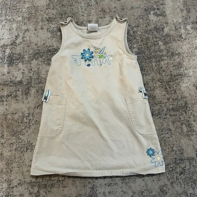 Vtg 90s Disney Store Tinker Bell Dress Jumper Girls 3-4 Kids Cotton Canvas - Image 1 of 4