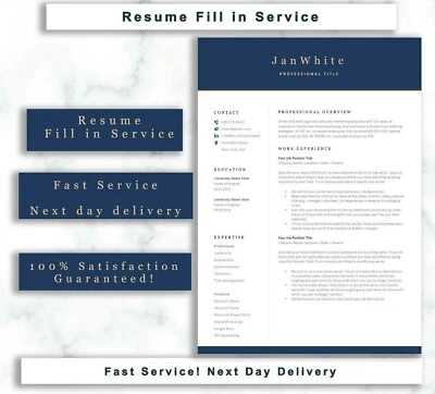 Resume template,  Fill In, Resume Update, CV Update, Professional CV Fill in - Image 1 of 4