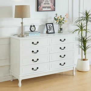 TV Stand Dresser for Bedroom Chest of 8 Drawers Wood Top Storage Cabinet White - Picture 1 of 13
