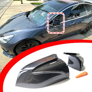 Carbon Fiber Style Side Rear View Mirror Cover Trim For Tesla Model 3 2017-2023 - Foto 1 di 6
