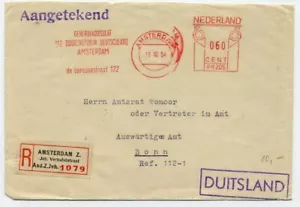 Beleg 1954 Einschreiben Reco Amsterdam nach Bonn Duitsland Aangetekend Bonn BRD - Bild 1 von 2