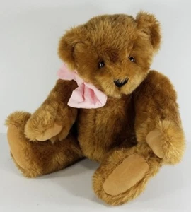 Oso de peluche Vermont marrón 15 pulgadas totalmente articulado peluche peluche rosa pajarita - Imagen 1 de 12
