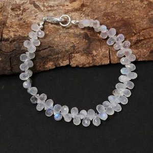 Pulsera de cuentas facetadas de piedra lunar arco iris natural 4x6mm-5x7mm, 6-8 pulgadas - Imagen 1 de 5