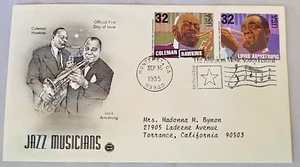 LOUIS ARMSTRONG & COLEMAN HAWKINS JAZZ MUSICIANS 1995 FIRST DAY COVER - Picture 1 of 3
