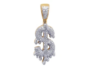 Dripping Real Diamonds Dollar Sign "$" Pendant 0.50CT 10K Yellow-White Gold - Picture 1 of 4