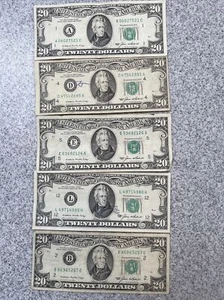 Lot of 5 - 1985 $20 Dollar Federal Reserve Notes Vintage Rare 39 Years Old - Picture 1 of 12