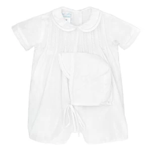 NWT Petit Ami Boys White Pintuck Romper Hat Newborn Baby Jon Jon NB Christening - Picture 1 of 2