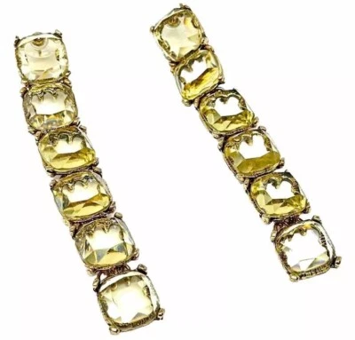 Vintage Bronze ToneGreen Rhinestone Long Hanging Earrings - Image 1 of 3