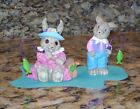 1995 Mervyn's Boy & Girl Bunny Rabbits Fishing Easter Decor or Village Figurines