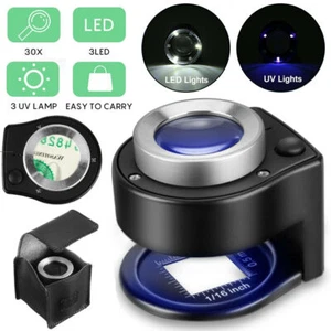 30X Magnifying Glass with UV Light Jewelry Loop and LED Coin Magnifier Loupe - Picture 1 of 9