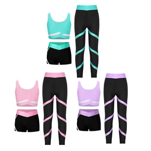Kids Girls Suit Fashionable Set U Neck Outfit Performance Tracksuit Yoga Pants - Picture 1 of 48
