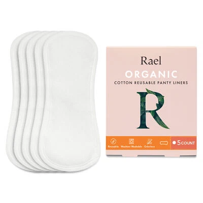 Rael Reusable Panty Liners Menstrual, Organic Cotton Cover (5 count, White) - Image 1 of 4