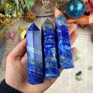 Natural Lapis Lazuli Healing Crystal Wand Obelisk Hexagonal Tower Point Ornament - Picture 1 of 7