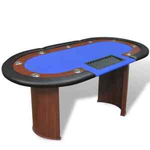 Pokertisch für 10 Spieler mit Dealerbereich und Chipablage Blau A15930