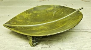 LEAF BOWL GREEN METAL FOOTED KEY FRUIT GARDEN TRAY - Picture 1 of 5