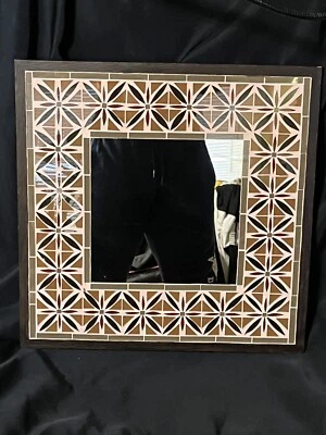 VINTAGE WOOD FRAME SQUARE MOSAIC MIRROR 14.75” Decorative Wall Decor - Image 1 of 4