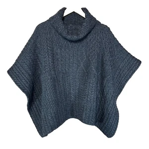 Aran Cable Knit Poncho OS Irish Merino Wool Cowl Neck Pullover Warm Soft Chunky - Picture 1 of 7