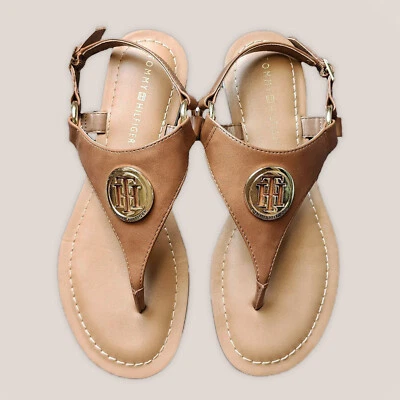 Sandalias de cuero con emblema dorado tostado Grizz TOMMY HILFIGER con hebilla | 6,5 Foto 1 de 4