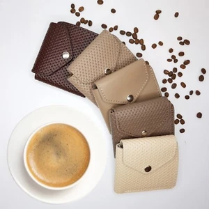 Cartera de cuero genuino para mujer doble pliegue beige porta tarjetas de crédito - Imagen 1 de 21