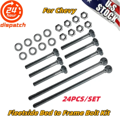 Kit de pernos de cama a marco para Chevy Fleetside 73-87 24 piezas camioneta GMC C10 C20 K10 K20 Foto 1 de 4