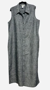 Womens Sleeveless 100% Linen Button Front Maxi Shirtdress Sz 20W Side Slits Long - Picture 1 of 7