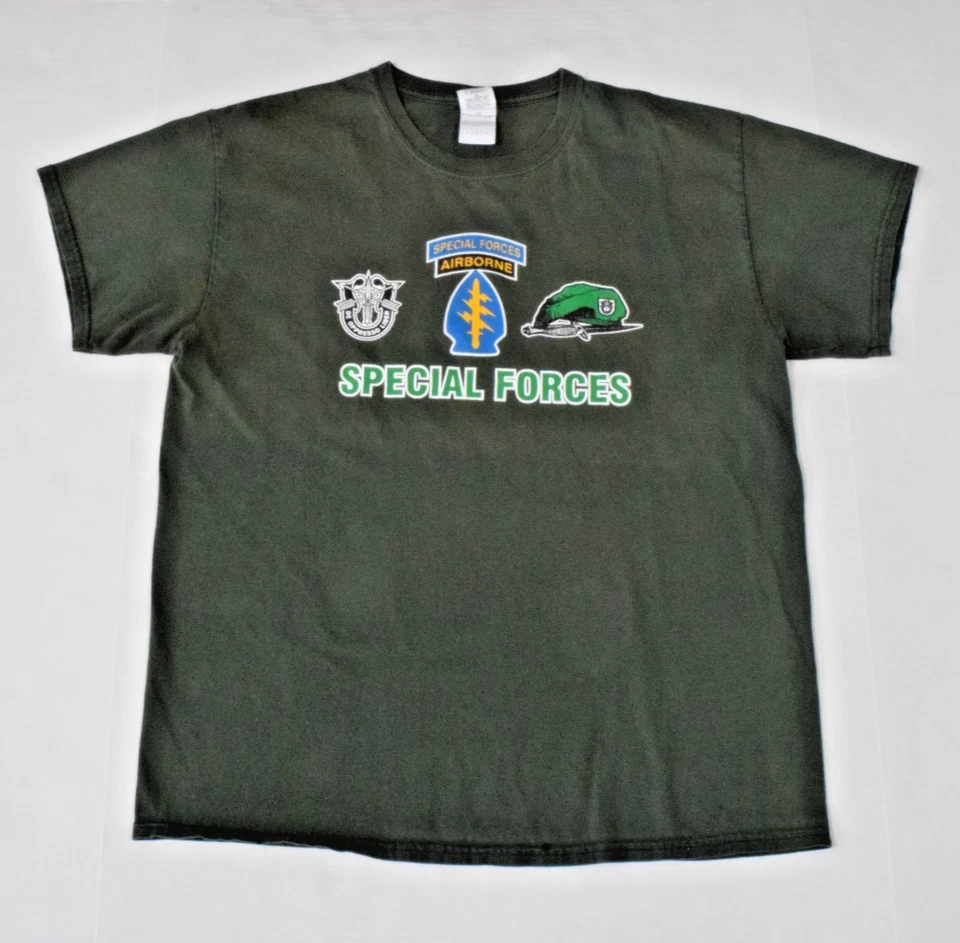 Camiseta De Colección Gildan Talla L Y2K Ejército de Estados Unidos Fuerzas Especiales Aerotransportadas Verde Militar Foto 1 de 4