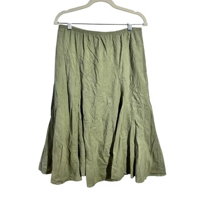 JKLA Bohemian Midi Skirt Women XL Sage Green Floral Embroidery 90s Y2K Cottage - Image 1 of 4