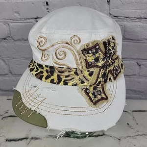 Y2K Embellished Cabby Army Cap Rugged Rare Unisex OSFA Distressed Rhinestone Hat - Picture 1 of 8