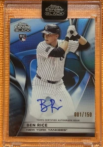 2025 Topps Chrome Black Ben Rice #CBA-BR Blue 1/150 Autograph NY Yankee Rookie - Picture 1 of 10