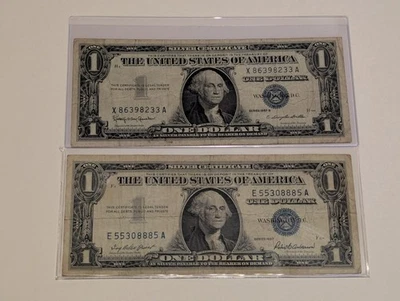 US Two, One Dollar, 1957, 1957B, $1 Silver Certificates, Blue Seal  - Image 1 of 2