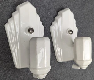 Apliques restaurados de porcelana blanca PORCELIER, Art Deco y MCM, excelentes, cableados - Imagen 1 de 10